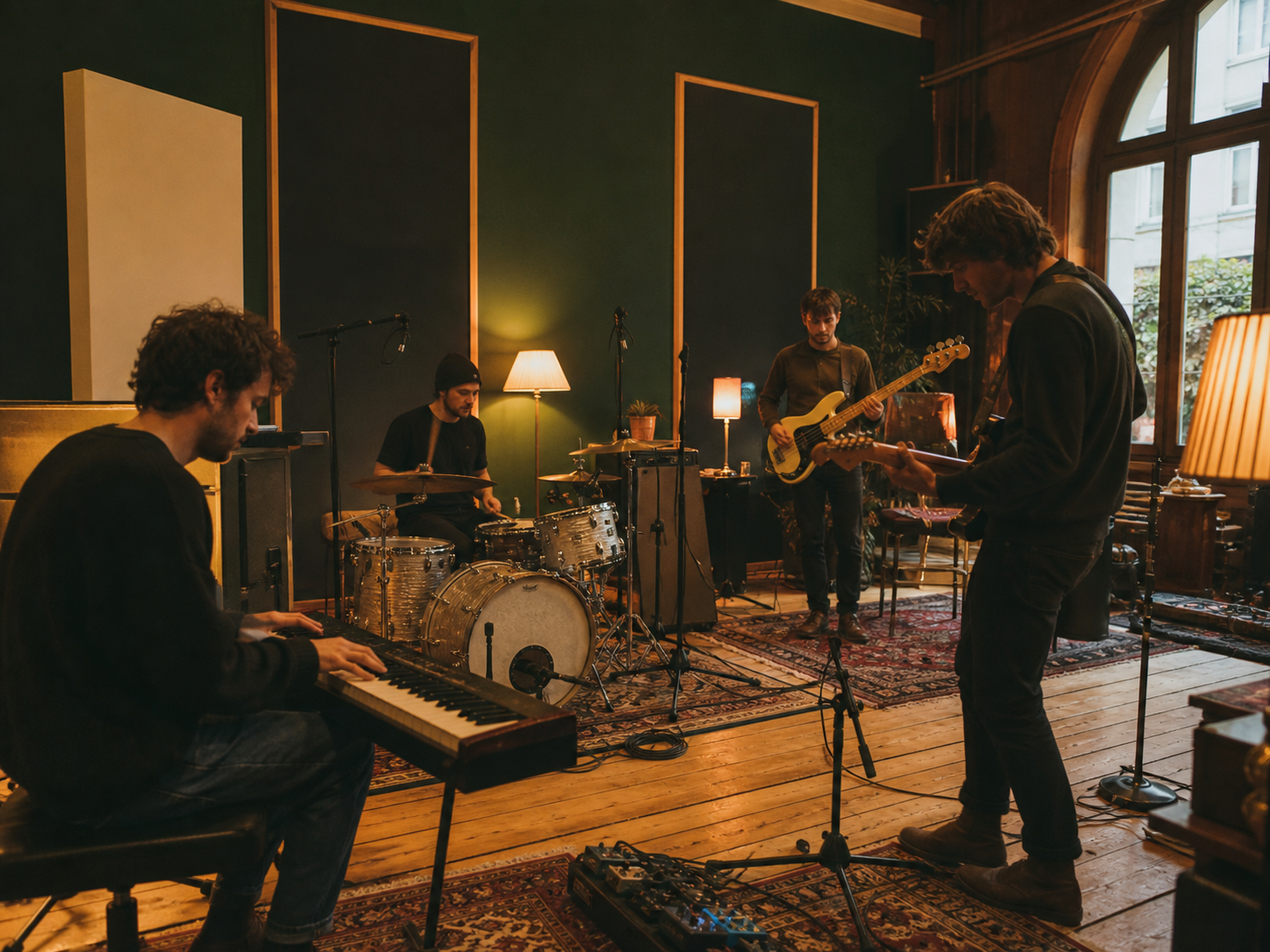 Groupe enregistrant en live dans un studio nantais